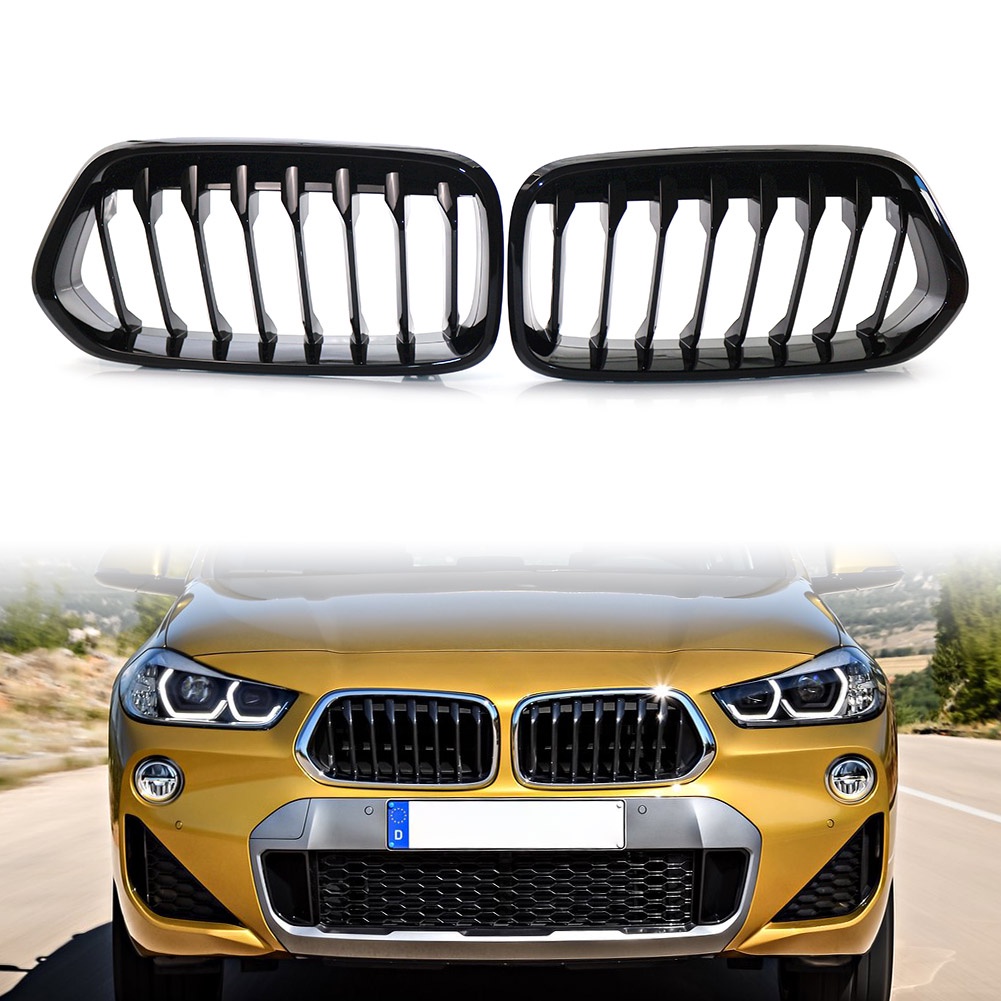 1Pair Glossy Black Car Front Bumper Grille Kidney Grill Single Slat For ...
