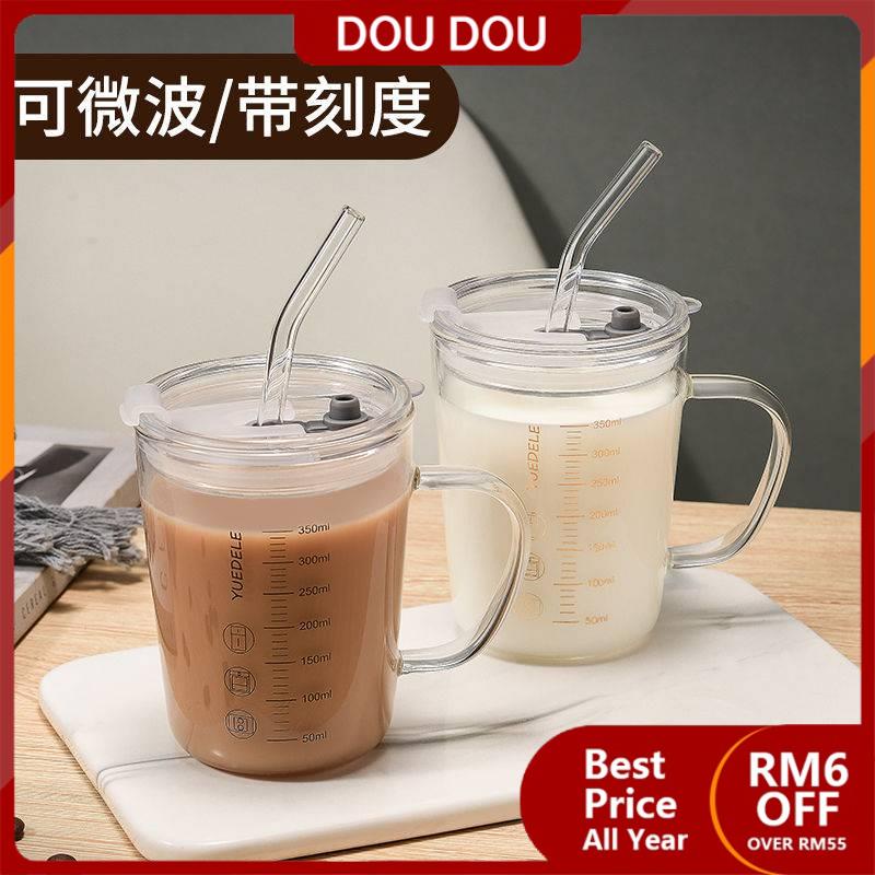 Dou~ Botol Air Viral Botol Air Tahan Sejuk Cawan Susu Skala Cawan Sarapan Kopi Cawan Air 2555