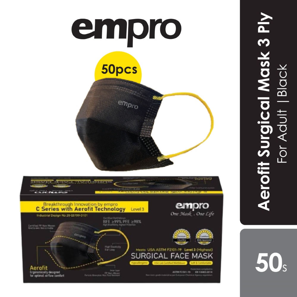 Empro Aerofit Surgical 3 Ply Face Mask Black (50s) Shopee Malaysia
