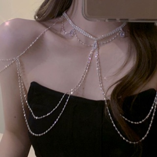 Sexy Sequins Bra Body Chain Bikini Shiny Luxury Harness Necklace Body  Jewelry for Wedding Beach Body Accessories (Sliver)