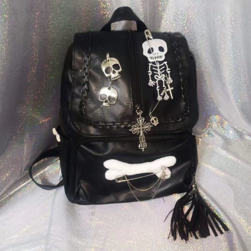 QMMBTI Gothic Y2k Backpacks for Women Vintage Black Skeleton Cross Hip ...