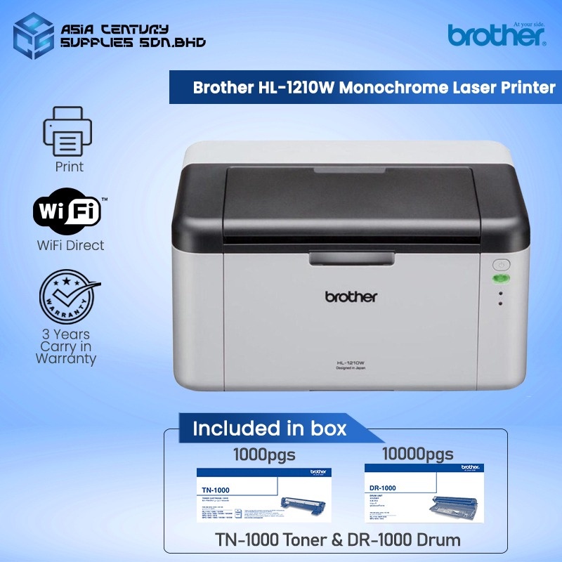 Brother HL1210W Monochrome Single Function Laser Printer / Print Wireless / Toner TN1000