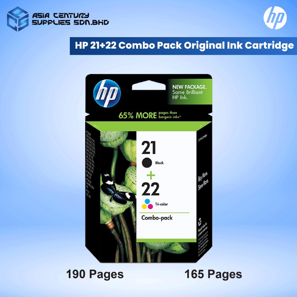 [100 ORIGINAL] HP 21/22 (CC630AA) Combopack Inkjet Print Cartridges