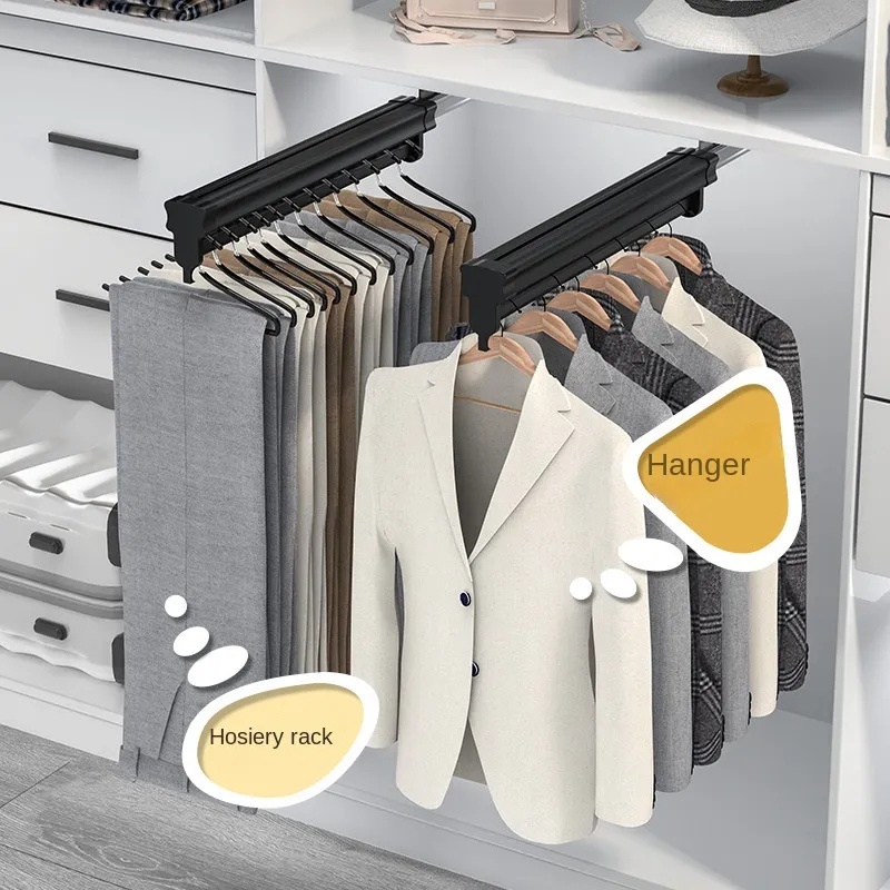 Wardrobe PullOut Pants Rack Slide Rail Clothes Hanging Rod Aluminum