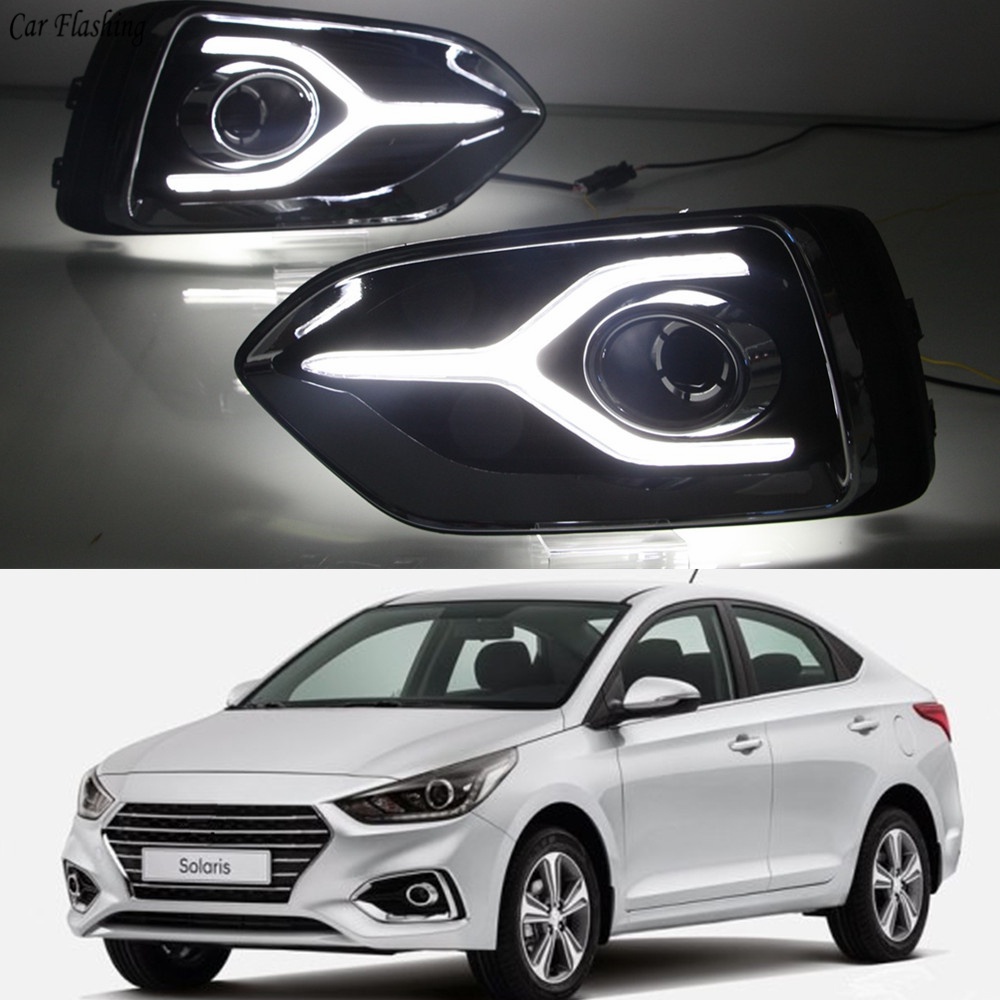 Car Flashing 1 Set Car LED DRL Daytime Running Light Fog Lamp For Hyundai Accent Solaris 2017