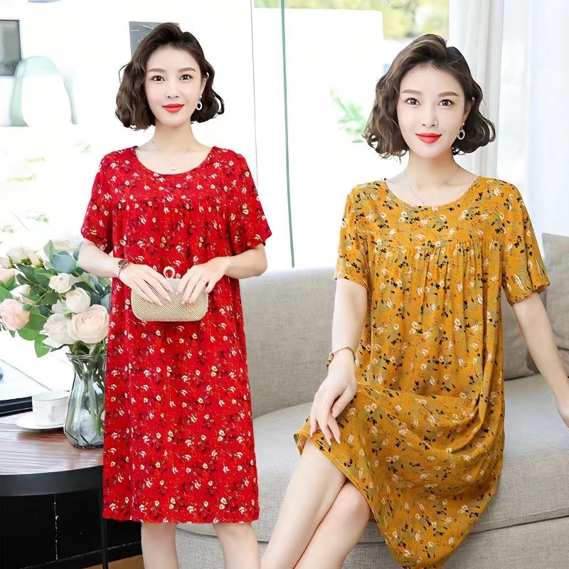 Middleaged and elderly women s summer cotton silk pajamas short
