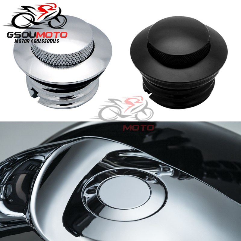 Black & Chrome Pop Up ScrewIn Flush Gas Cap Fuel Oil Tank Cover For