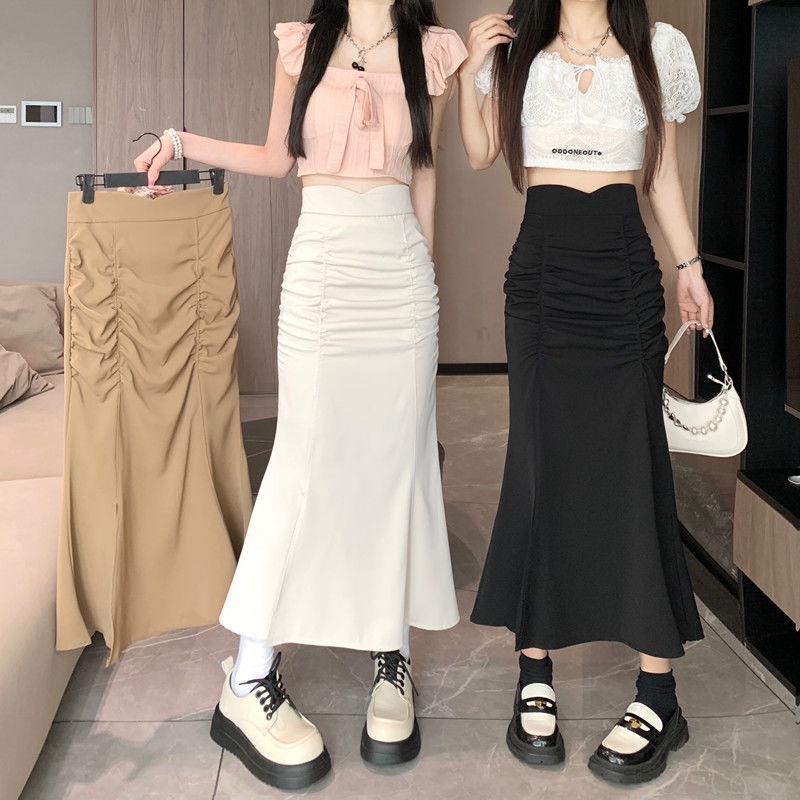 Mermaid Skirt Women Summer Korean Style High Waist Midi Fishtail Skirts ...