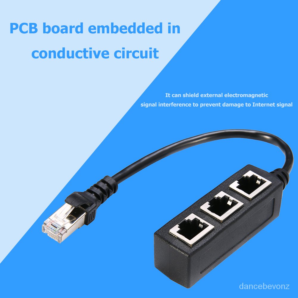 1 Male to 3 Female Cable Splitter Port Connector RJ45 LAN