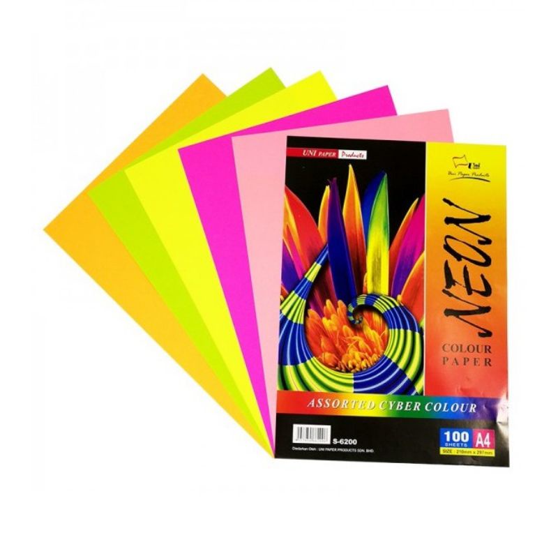 Uni NEON Colour Paper / Kertas Warna S-6200 (80gsm 100's) | Shopee Malaysia