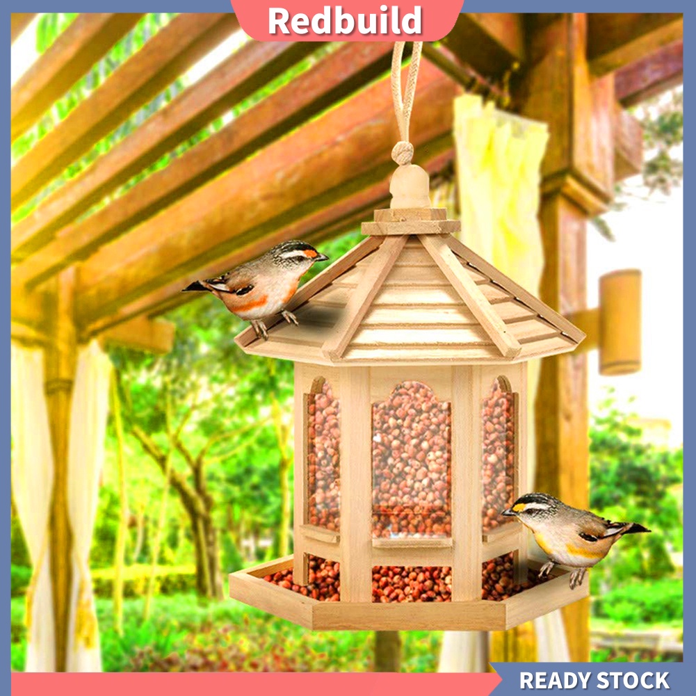(redbuild) Hanging Bird Feeder House Seeds Food Dispenser Container