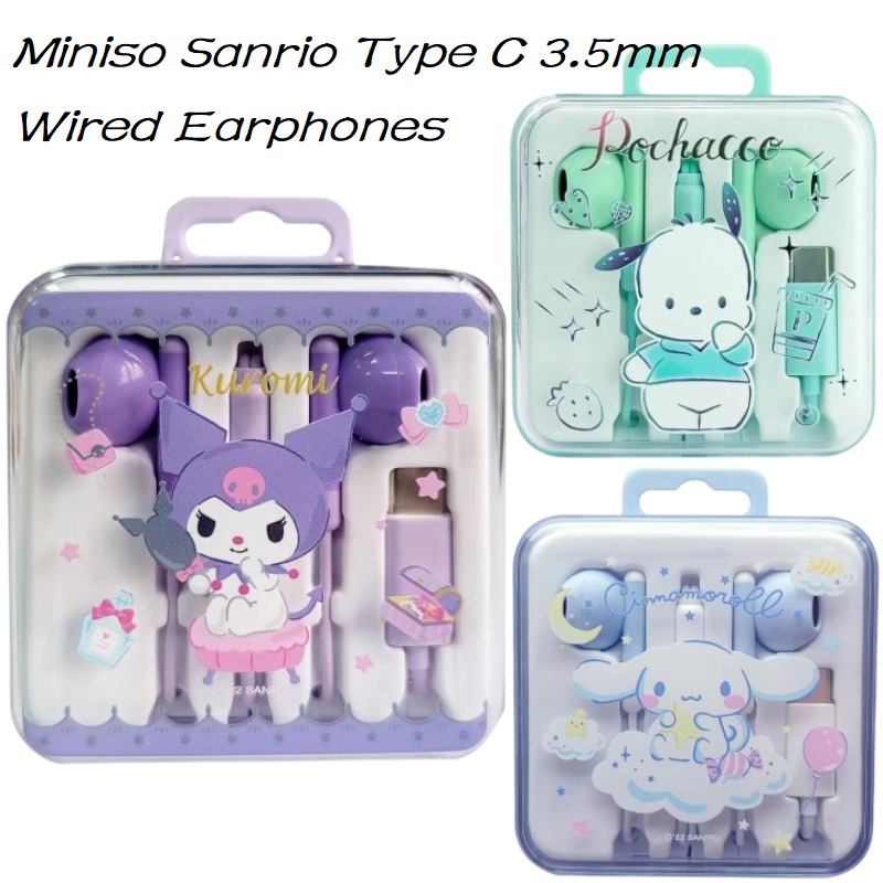 Miniso Sanrio 3.5mm Type C Wired Earbuds Headphones My Melody Pochacco