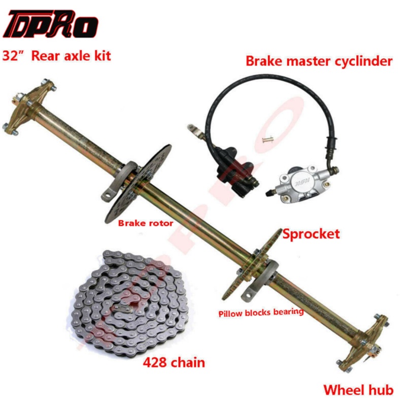 32"; Go Kart ATV Rear Axle Assembly Kit Shaft Hub Chain Brake Master