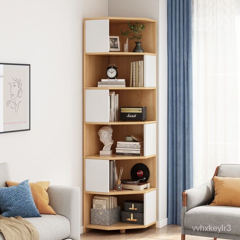 Simple side cabinet bookshelf floor-to-ceiling bookcase living room ...