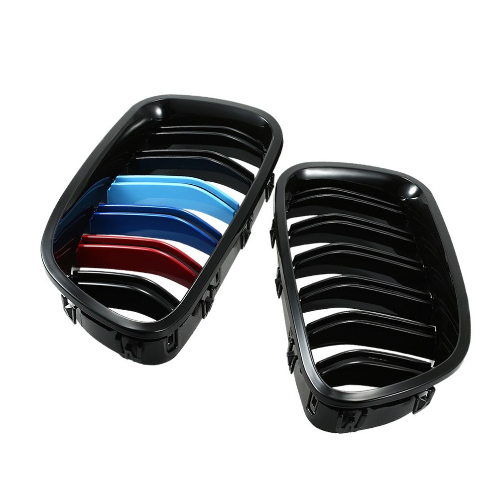 A Pair High Quality M Color Dual Slat Front Kidney Grill Grille For BMW ...