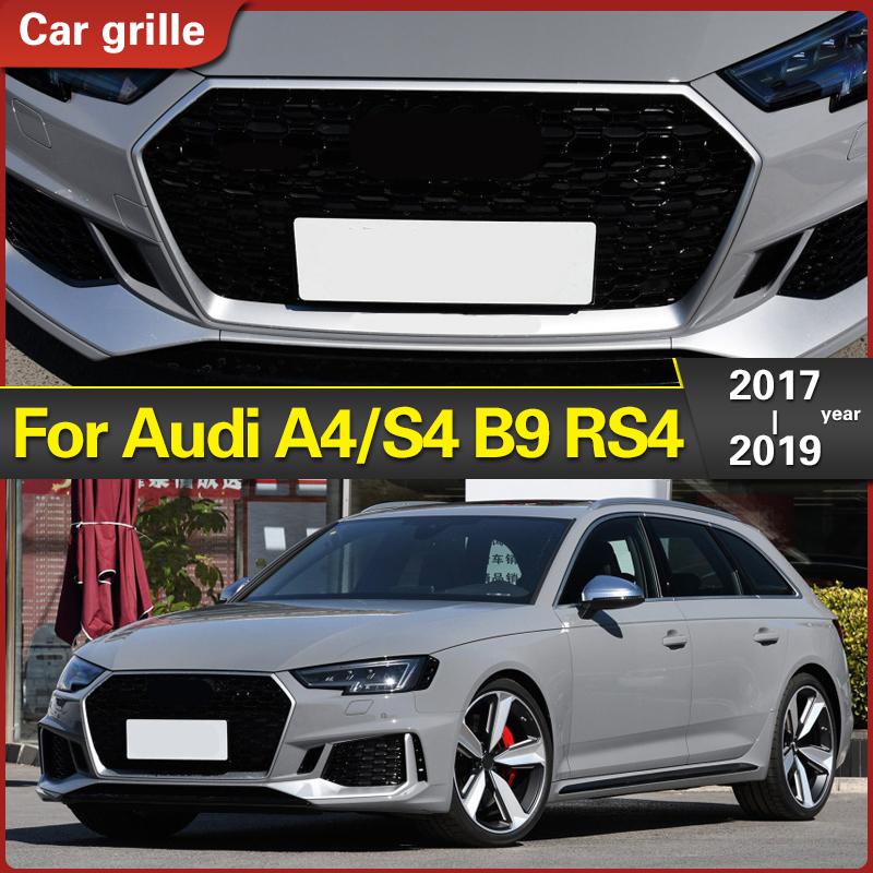 Amaux RS4 Style Front Bumper Grille Mesh Hood Grill – For Audi A4 B8.5 2013-2015, Black ABS Plastic