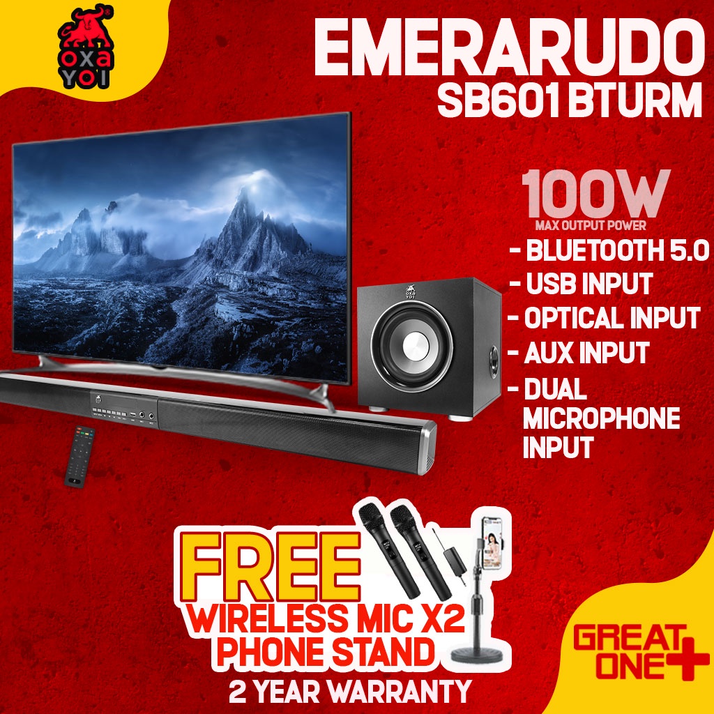 OXAYOI Emerarudo SB601 BTURM Karaoke Sound bar Built In DUAL Microphone Jack/Bluetooth/Optical