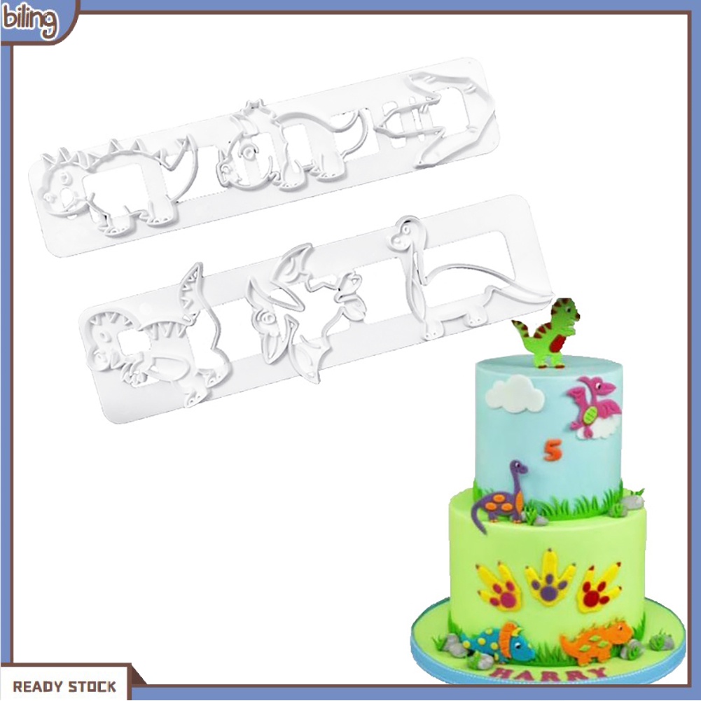 [biling] 2Pcs Dinosaur Emboss Cake Cutter Mold DIY Baking Biscuit