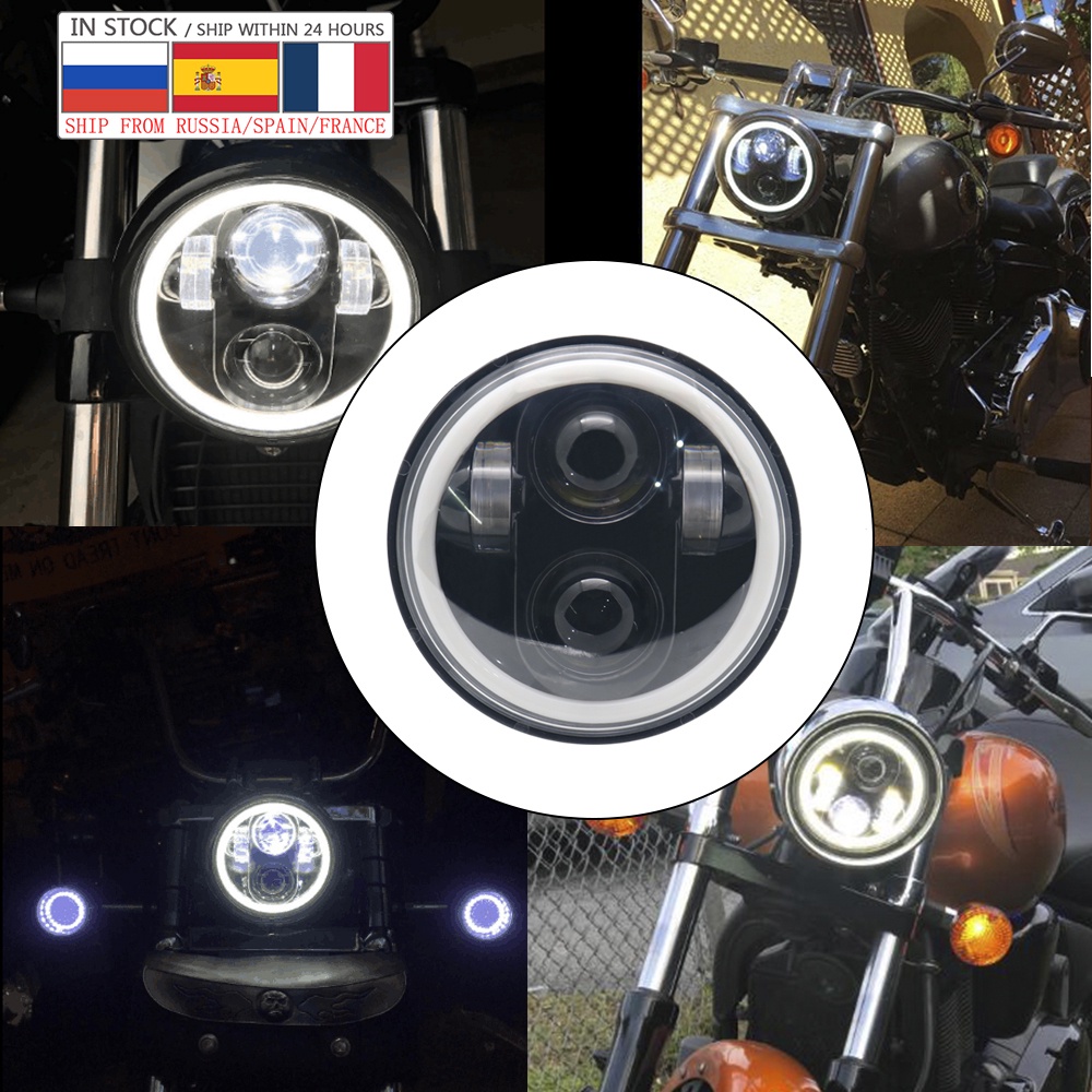 5.75"; LED Motorcycle Headlight Amber Halo Black for Indian Scout