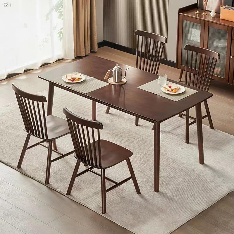 Solid Wood Dining Table Dining Set With 4/6 Chairs Nordic Wooden Long ...