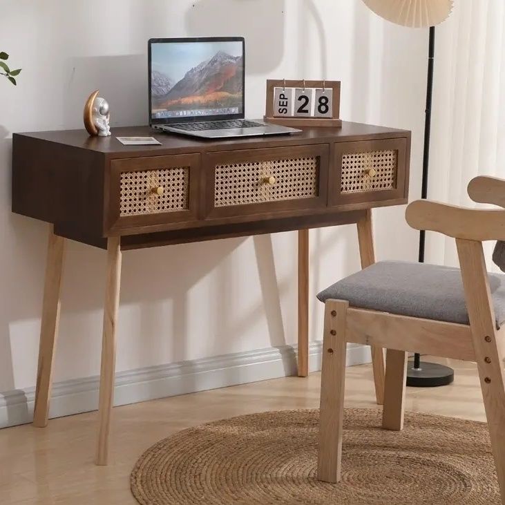 Solid wood table retro table modern rattan office study table Japanese