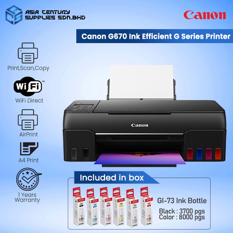 [FAST SHIP] Canon PIXMA G670 Easy Refillable Wireless AllInOne A4