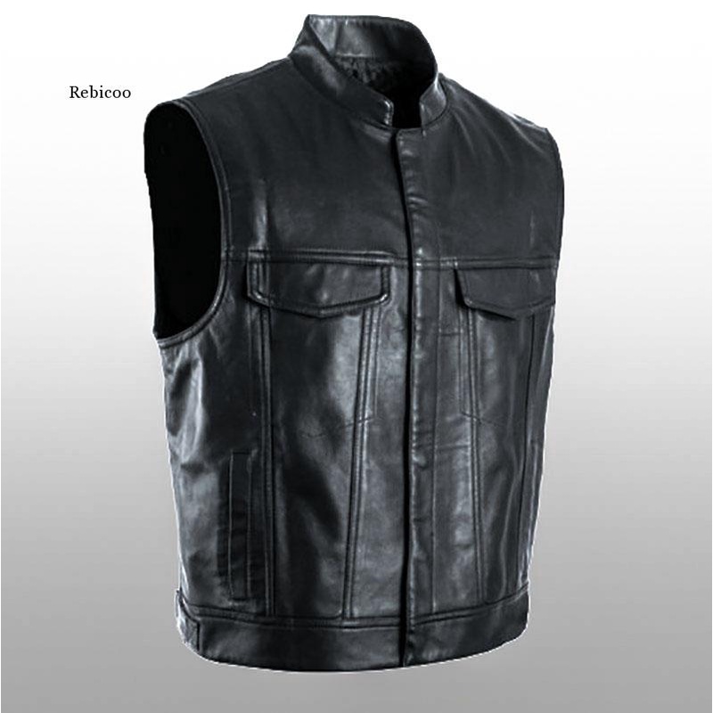 Men's Vest Leather Jacket Vest Sleeveless Casual Pu Streetwear Punk Hip