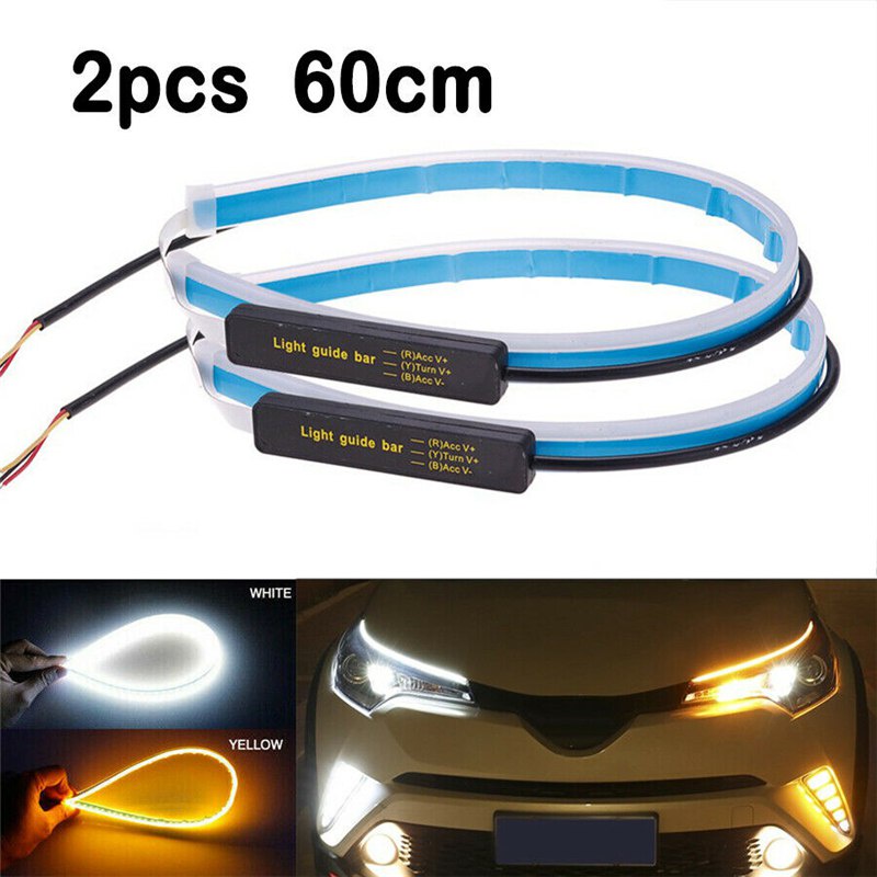 2pcs 60cm Car LED DRL Daytime Running Light Flow Runs Headlight LED