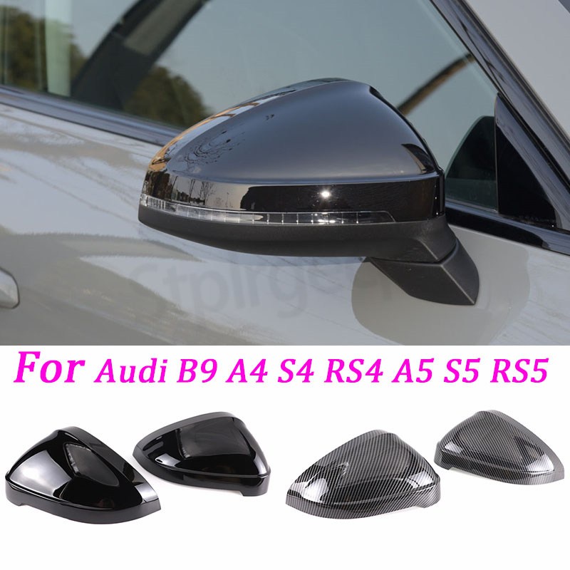 A4 A5 B9 Black Carbon Fiber Matte Silver Side Wing Mirror Caps For Audi ...