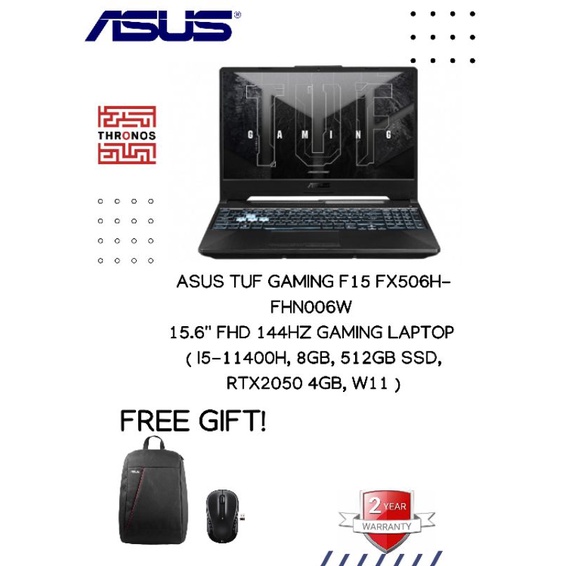 Asus TUF Gaming F15 FX506H-FHN006W 15.6'' FHD 144Hz Gaming Laptop ...