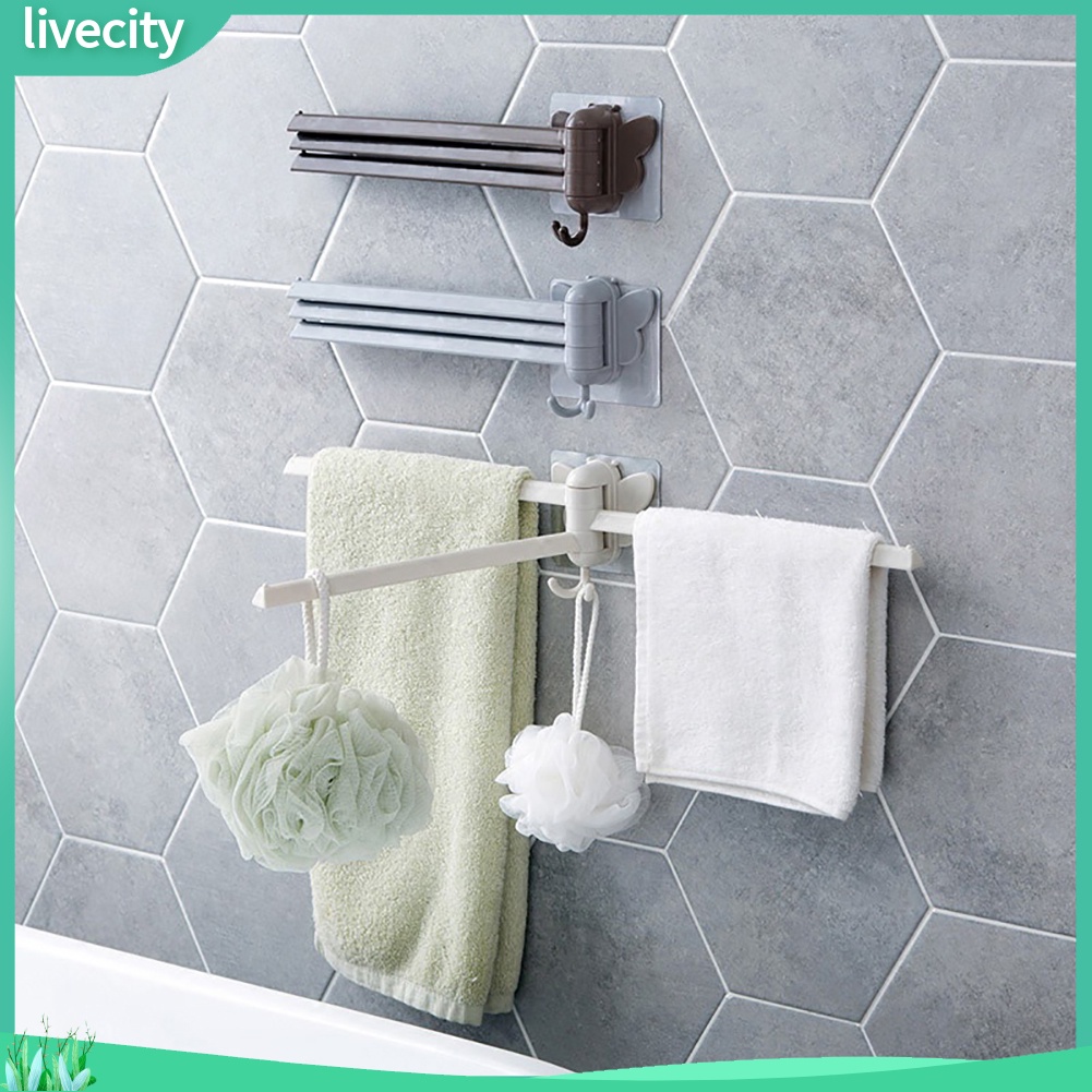 {livecity} Bathroom Towel Organizer Kitchen Wall Mount Folding Hanger