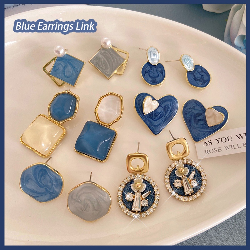 S925 Silver Retro Blue Stud Earrings Pearl Stud Earrings Exquisitely ...