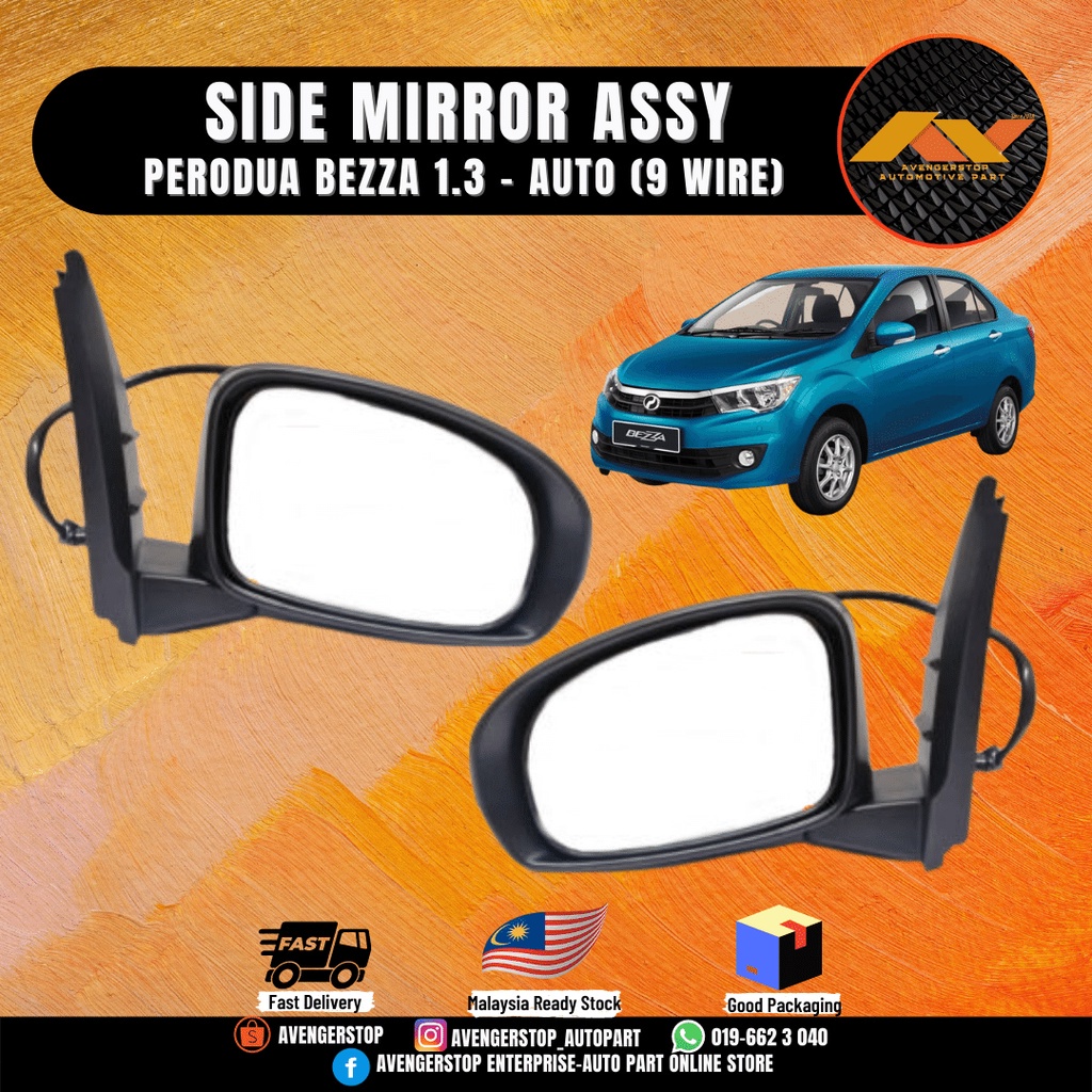 PERODUA BEZZA 2015 SIDE MIRROR CERMIN SISI AUTOFLIP 9 WIRE NEW HIGH