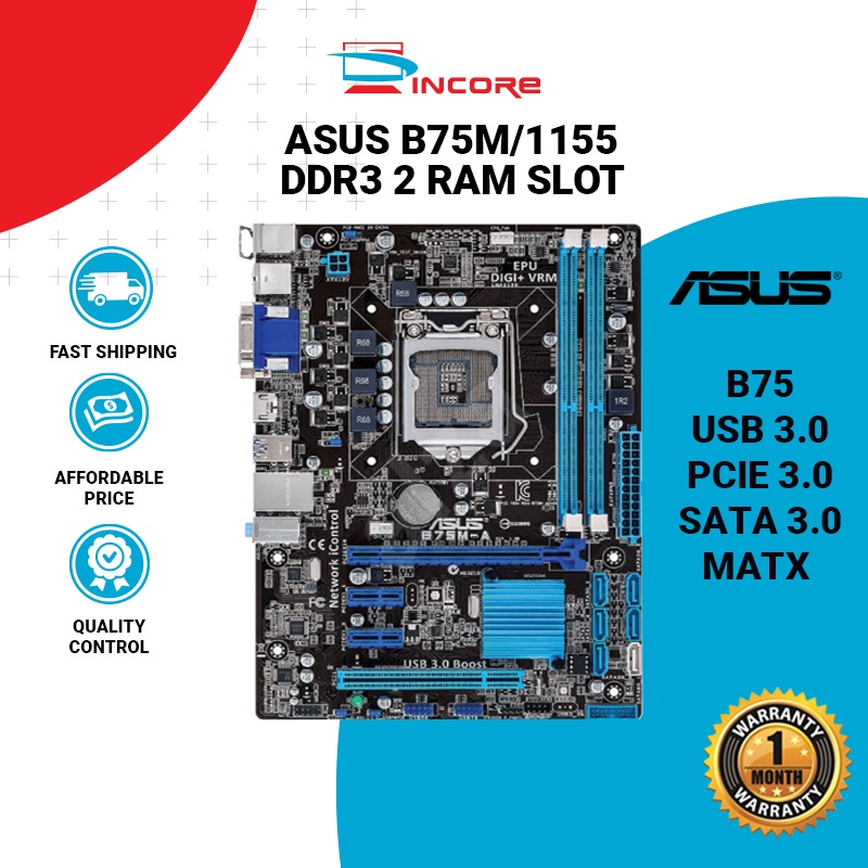 Asus B75 2 ram slot Socket 1155 DDR3 Intel 2nd 3rd Gen B75M Motherboard