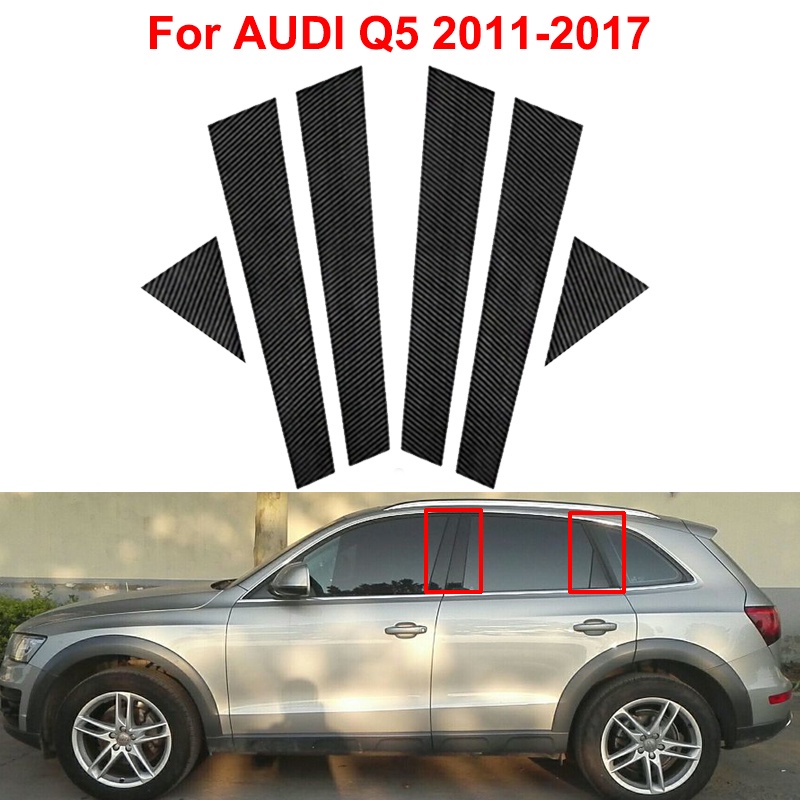 6Pcs Glossy Black Car Door Pillar Fiber Vinyl Trims Styling Mouldings