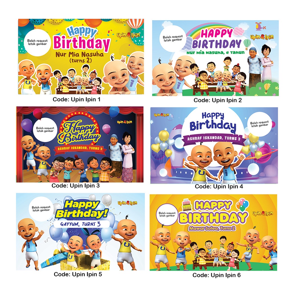 Upin Ipin Print Banner Birthday Hari Jadi Murah Harga Kilang Saiz 5x3 Kaki《fast Shipping 