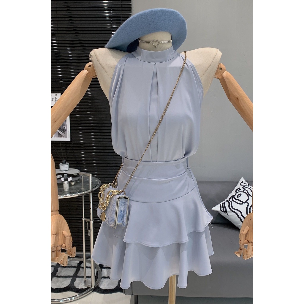 Autumn New Ladies Style Temperament Hanging Neck Strapless Waist Tassel Dress Evening Party Annual Party Dress
