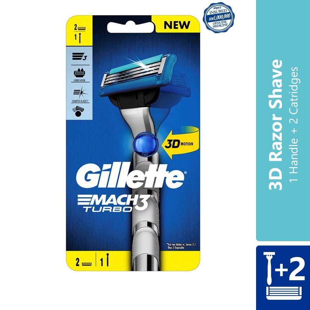 Gillette Mach 3 Turbo 3D Razor (1 Handle + 2 Catridges) Shopee Malaysia