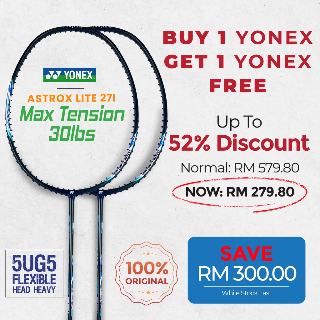 2x YONEX Astrox Lite 27i (Dark Navy) Badminton Racket - H.M. Full ...