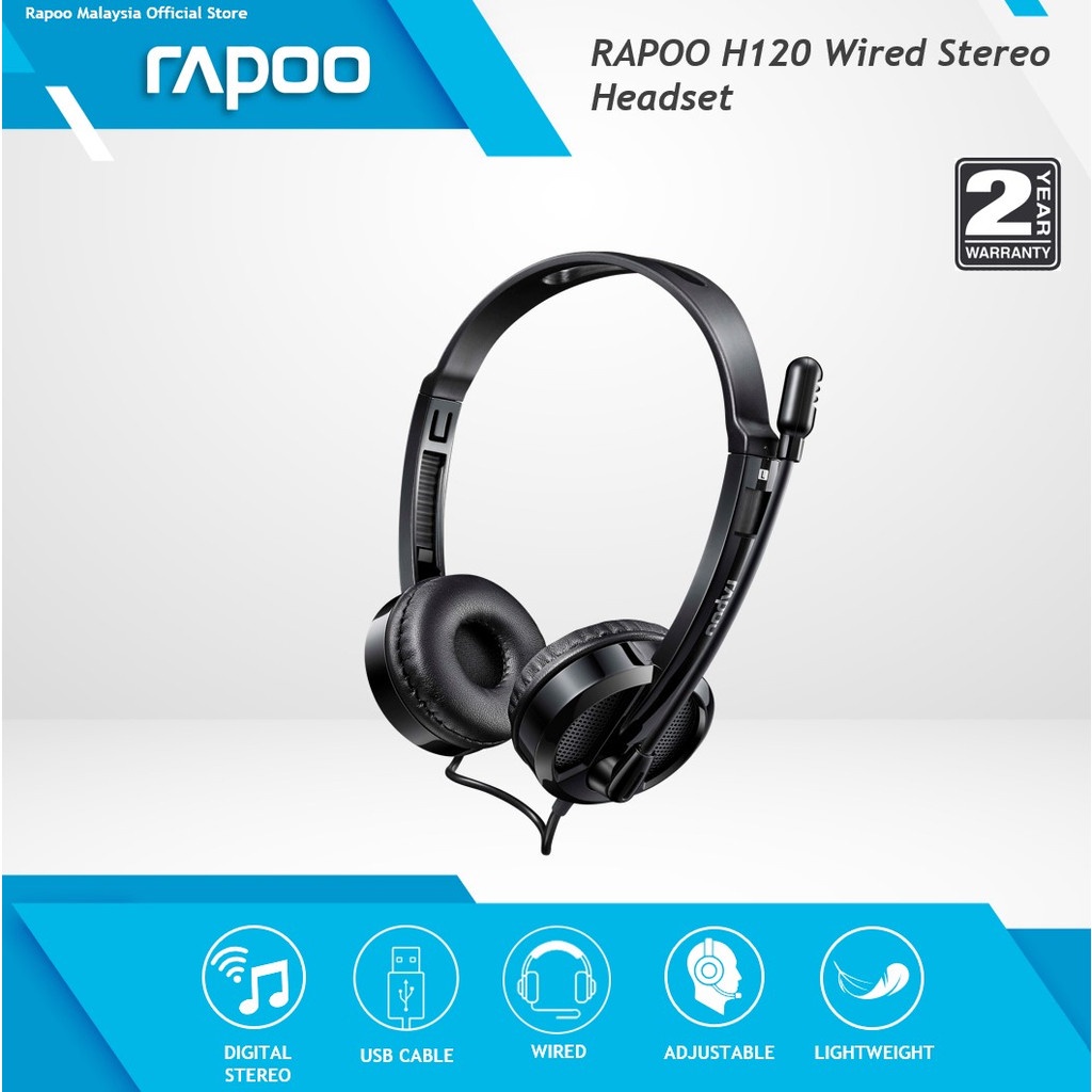 Rapoo H120 Usb Wired Stereo Headset Headphone Black 2 Years Warranty Shopee Malaysia 9871