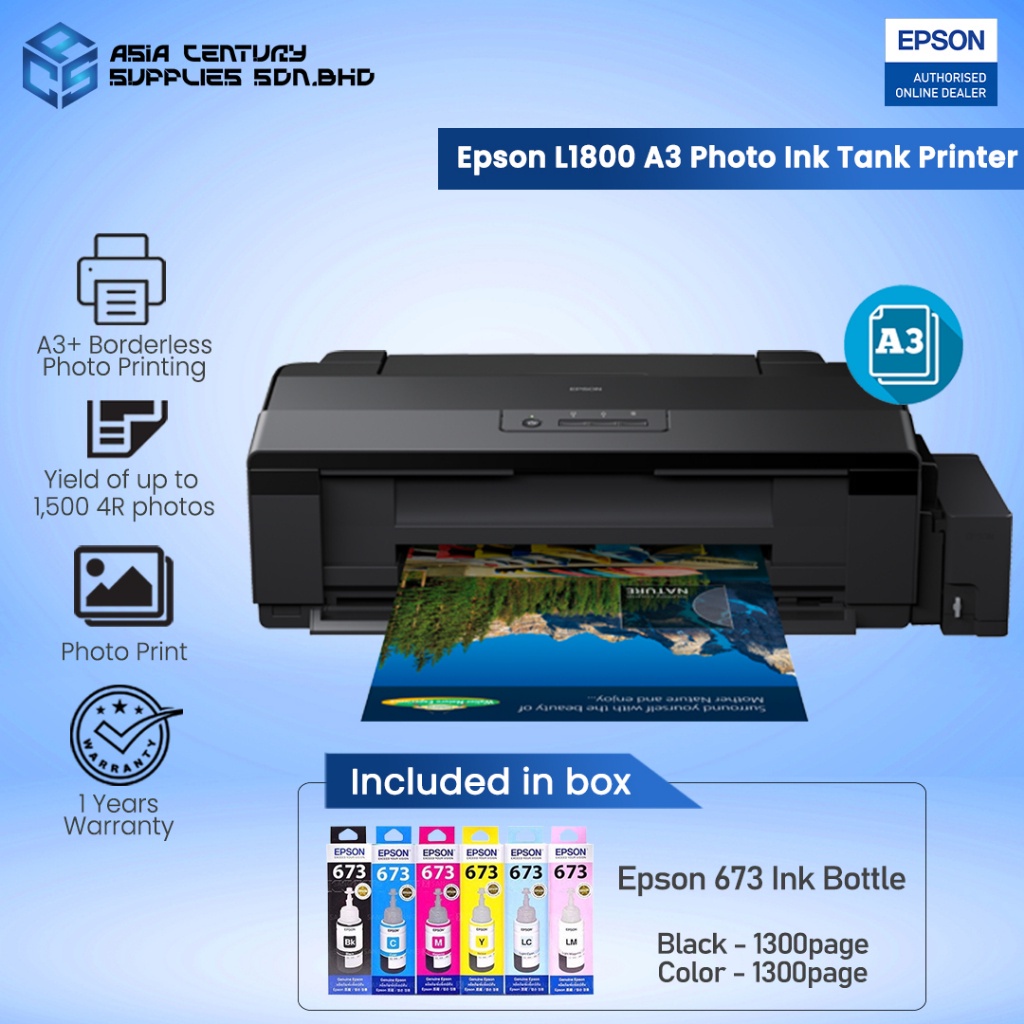 Epson EcoTank L1800 A3 Single Function 6-Colour Photo Ink Tank Printer ...