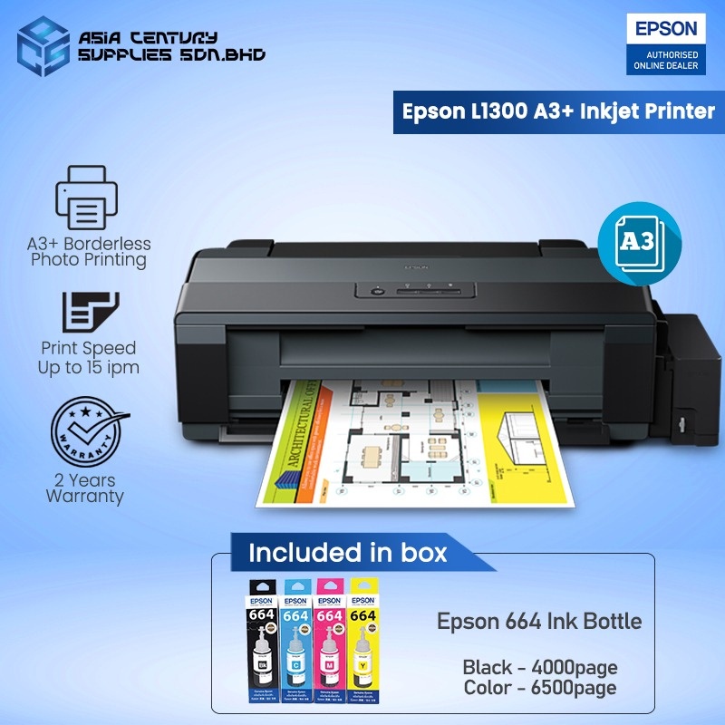 Epson L1300 A3 Color Single Function Ink Tank Printer With Sublimation Ink Print Only Ink 