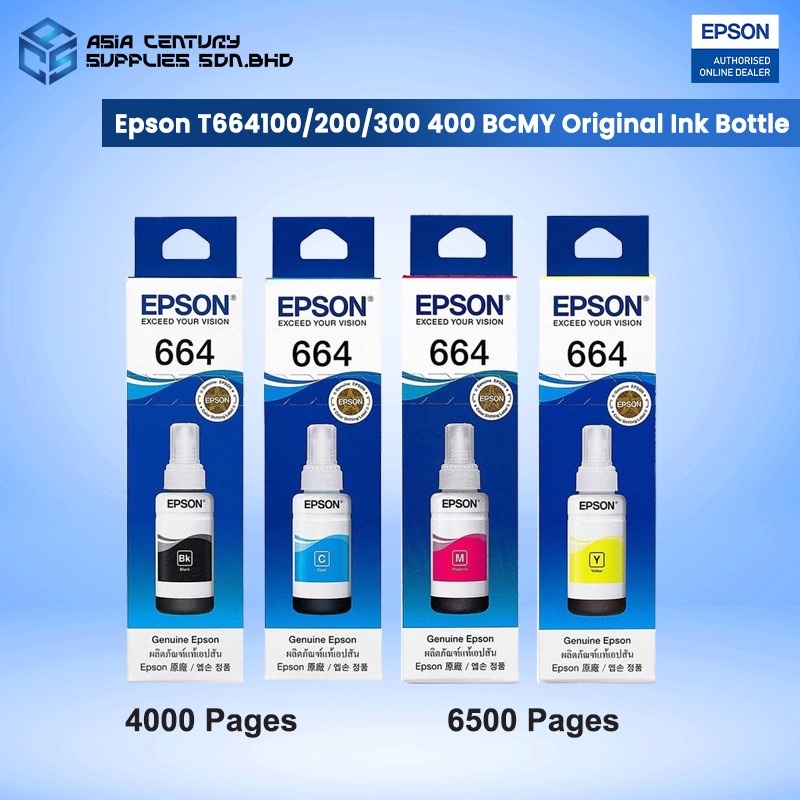 Epson T664100 200 300 400 / T664 BCMY Ink Cartridge / Epson L120 L210