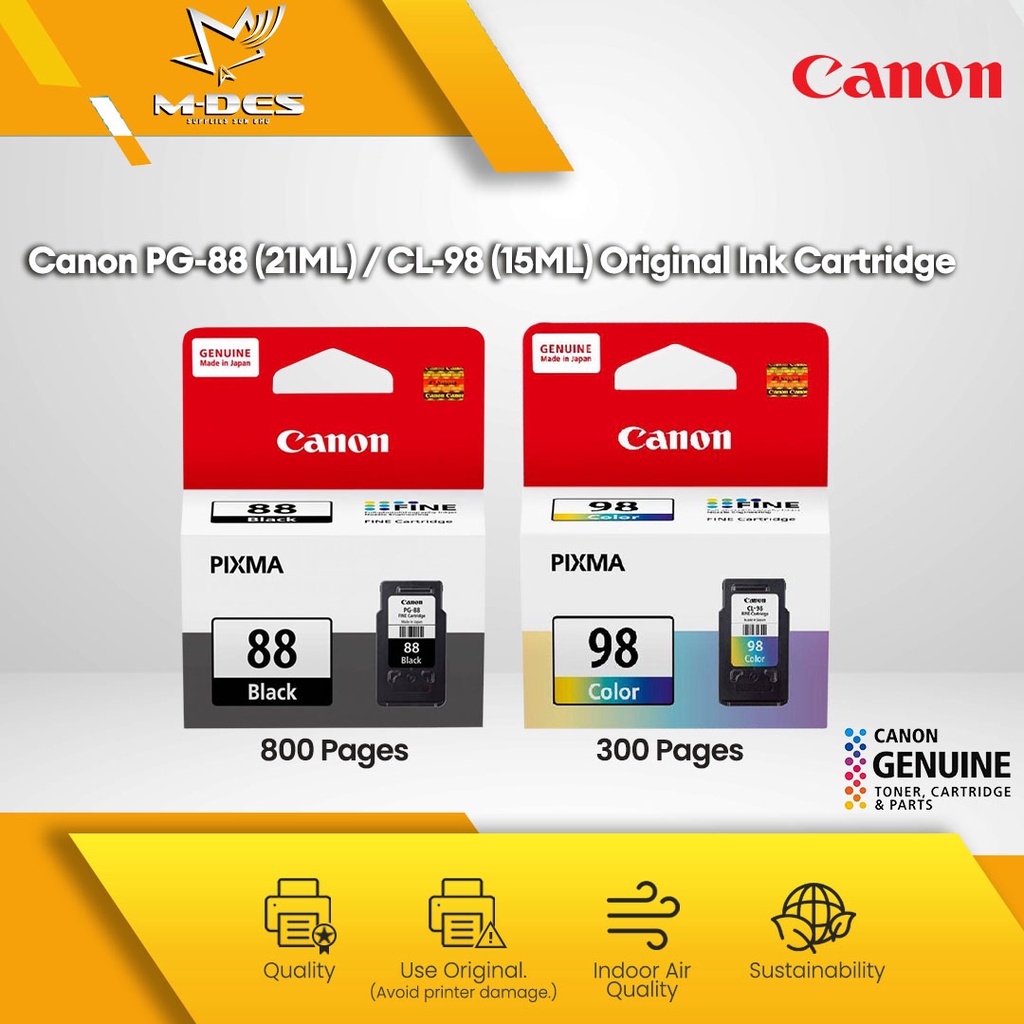 Canon PG88 (21ML) CL98 (15ML) Black / Color Original Ink Cartridge