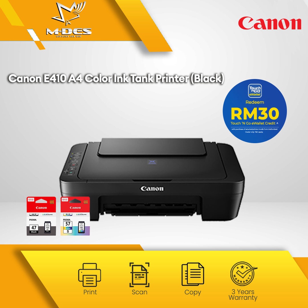 [PROMO + RM30 TNGO] Canon E410 All In One A4 Color Inkjet Printer / Print Scan Copy / Canon PG-47 CL-57 CL-57s PG47Ink