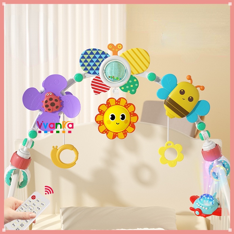 Support Mobile Bébé 23 Pouces Avec Boîte à Musique - Bras Réglable Pour Lit Et Poussette