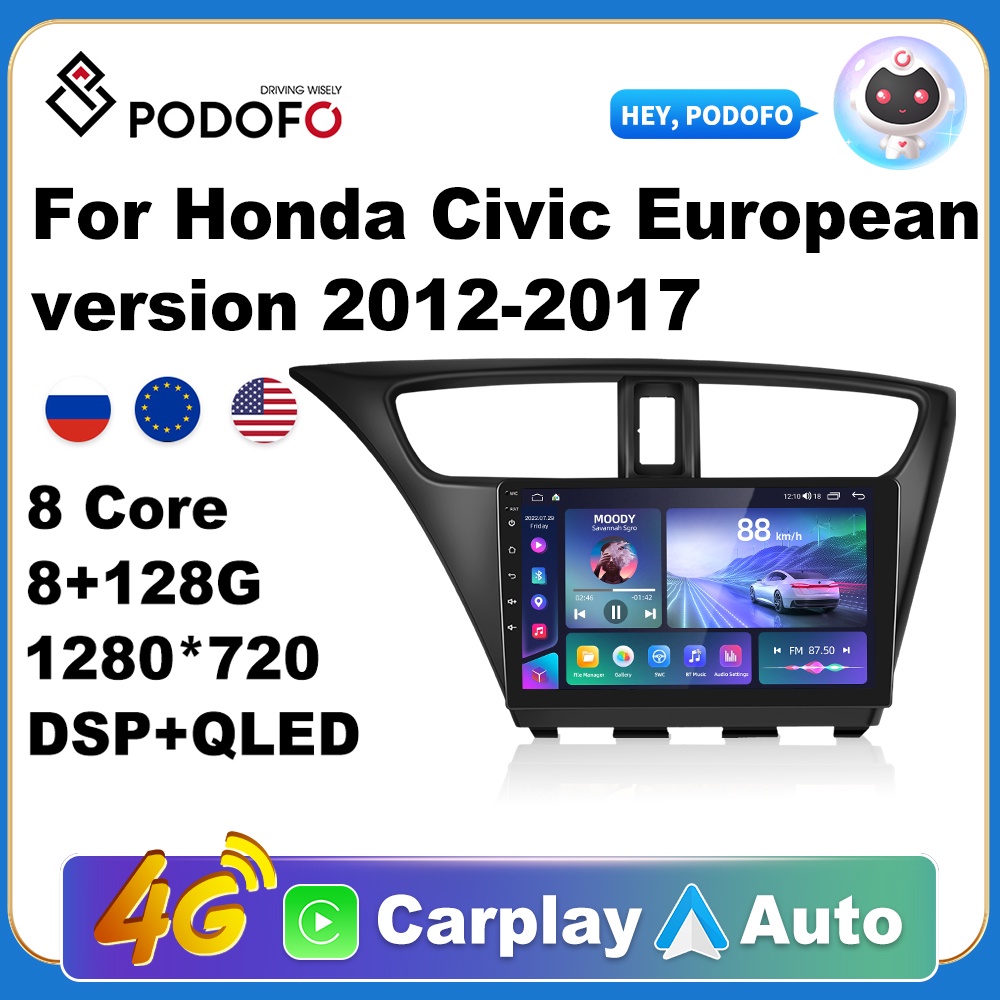 Podofo Car Android Carplay Radio Multimedia Player For Honda Civic 2012 ...