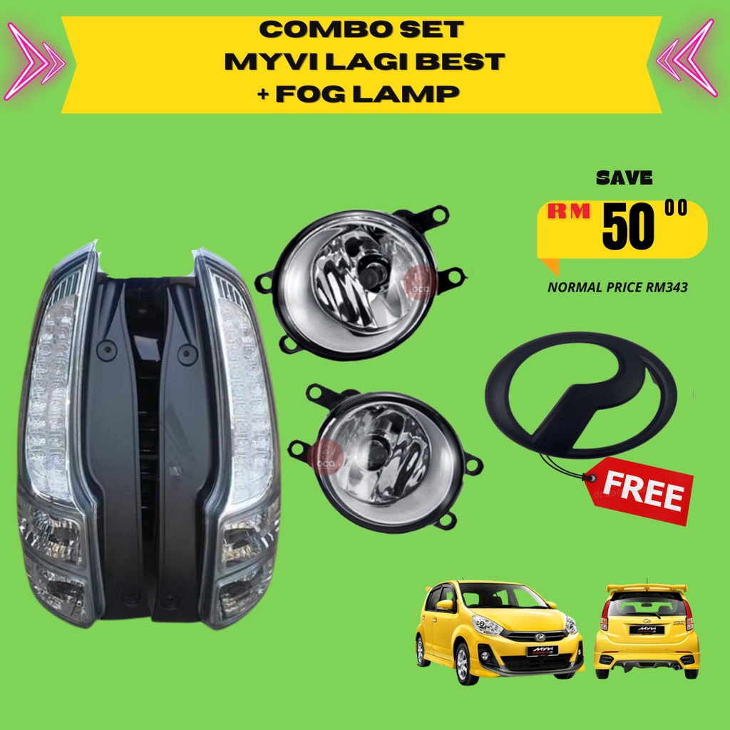 Fastlink Combo Set Tail Lamp Myvi Lagi Best Icon + Fog Lamp Unit And