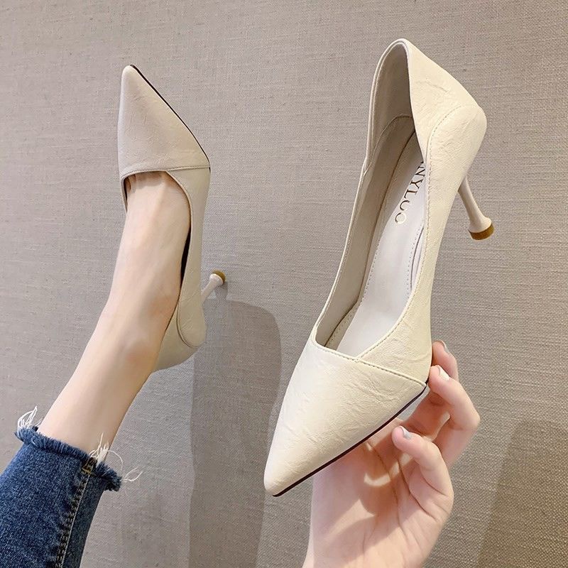 Get gifts QM Shoe Cabinet shoebox Daphne s High Heels Women s Black Leather Shoes Pointed Toe Low Cut Shoes Women s Pro Shopee Malaysia