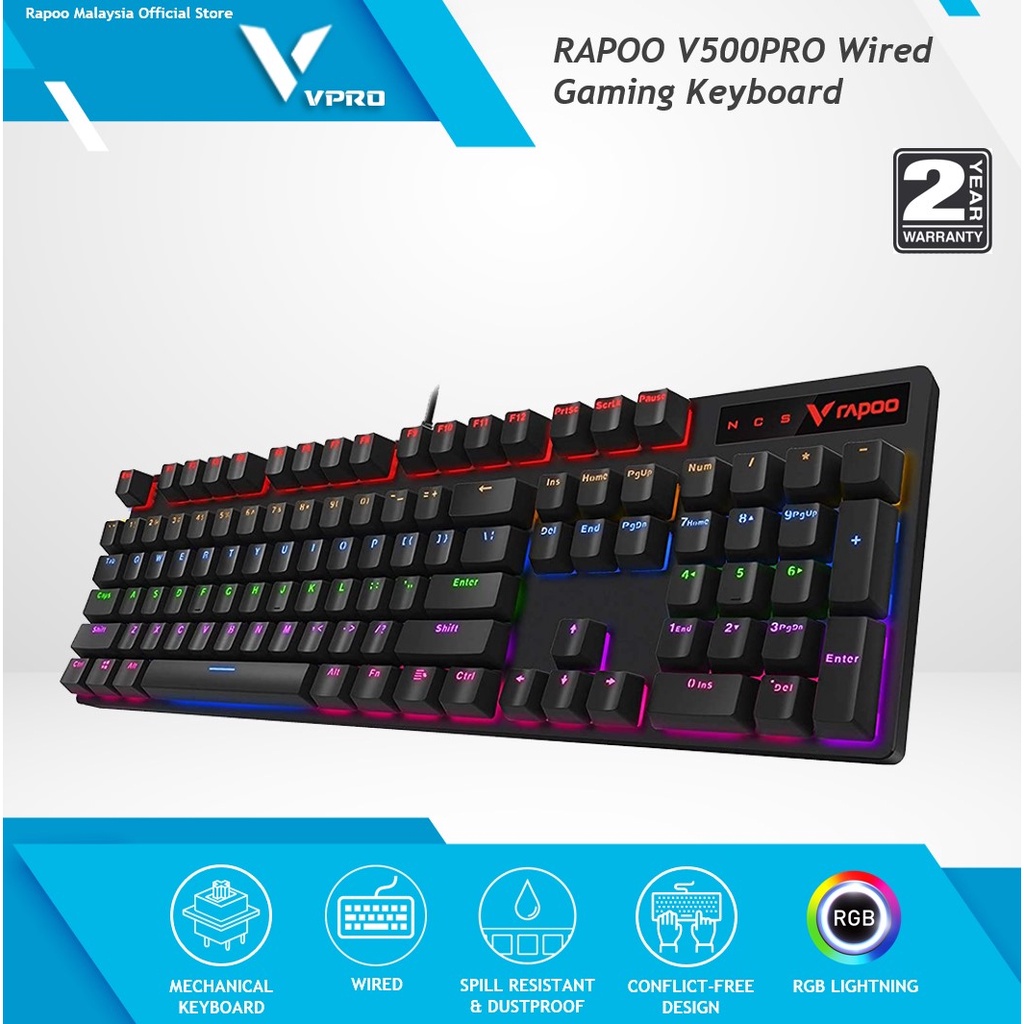 Rapoo V500 Pro Vpro RGB Backlit Mechanical Gaming Keyboard - 2 Years ...